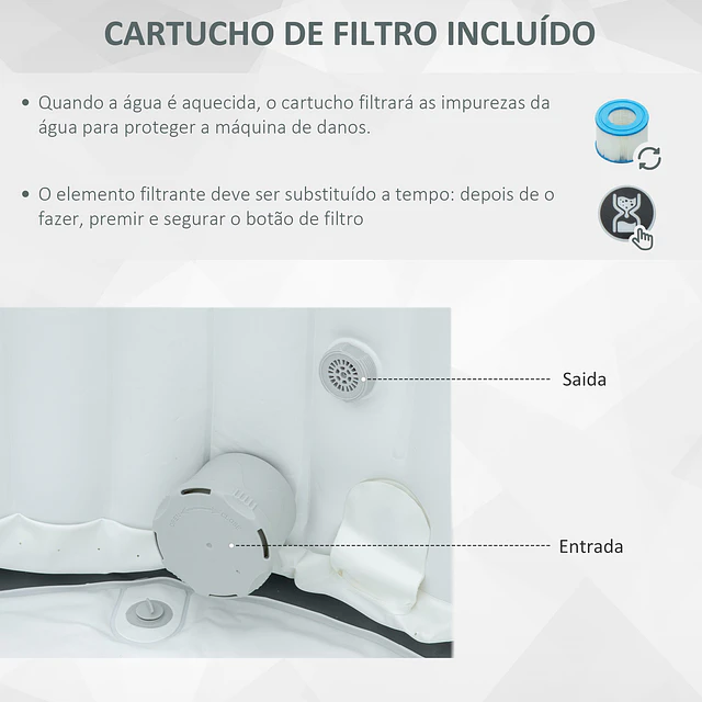 Spa insuflável quadrado para 4-6 pessoas 930l jacuzzi insuflável 180x180x68cm com 108 jatos de massagem aquecimento controlo remoto filtro e tapete para exterior azul