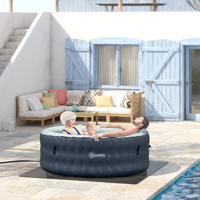 Spa insuflável redondo para 4-6 pessoas 950l jacuzzi insuflável ø195x68cm com 108 jatos de massagem aquecimento controle remoto filtro e tapete para exteriores azul
