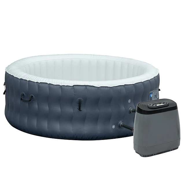 Spa insuflável redondo para 4-6 pessoas 950l jacuzzi insuflável ø195x68cm com 108 jatos de massagem aquecimento controle remoto filtro e tapete para exteriores azul