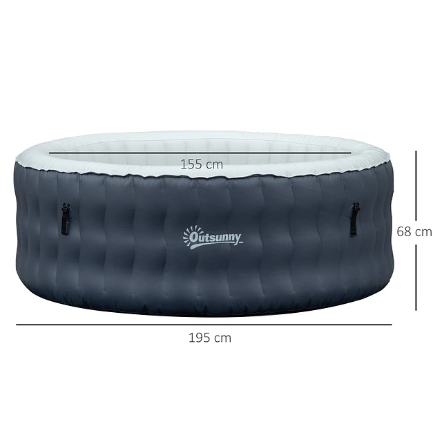 Spa insuflável redondo para 4-6 pessoas 950l jacuzzi insuflável ø195x68cm com 108 jatos de massagem aquecimento controle remoto filtro e tapete para exteriores azul