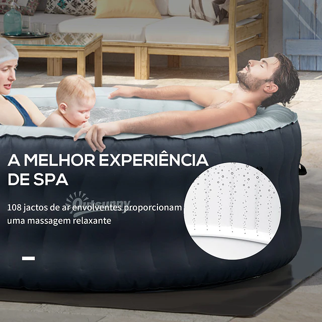 Spa insuflável redondo para 4-6 pessoas 950l jacuzzi insuflável ø195x68cm com 108 jatos de massagem aquecimento controle remoto filtro e tapete para exteriores azul