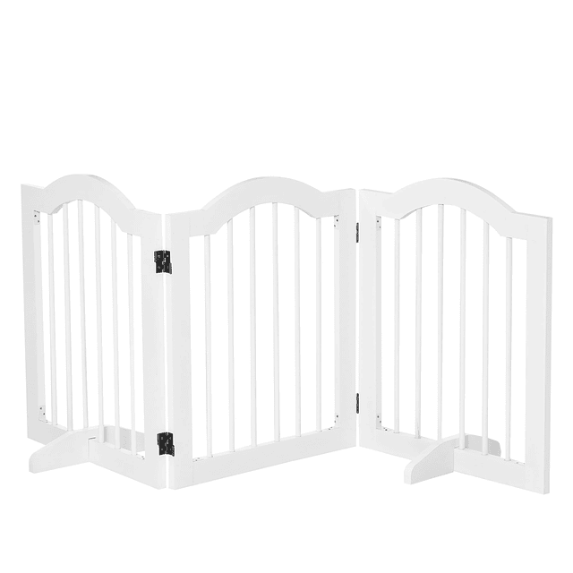 Barreira de segurança dobrável para cães pequenos barreira de proteção para animais de estimação com 3 painéis e 2 suportes para portas escadas corredores 154,5×29,5×61 branco
