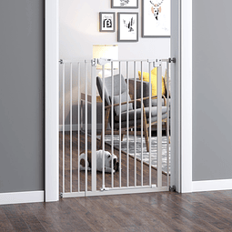 Barreira de segurança para portas e escadas barreira para animais de estimação com fechadura automática extensível 17,5cm metal 92-102×104,1cm branco