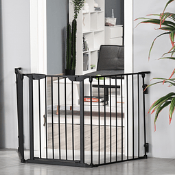 Barreira de segurança para animais de estimação barreira dobrável de 3 painéis com fechadura inteligente para corredor escada 180×74,5cm preto