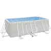 Piscina desmontável tubular 440x240x122cm piscina retangular de exterior com purificador 4.000l/h mangueiras de comprimento 100cm e estrutura de aço cinza