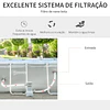 Piscina desmontável tubular 440x240x122cm piscina retangular de exterior com purificador 4.000l/h mangueiras de comprimento 100cm e estrutura de aço cinza