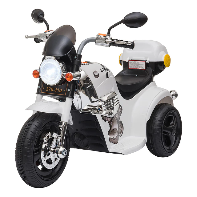 Mota Elétrica Infantil para crianças acima de 3 anos com 3 rodas Buzina Música Faróis 87x46x54 Branco