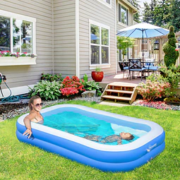 Piscina inflável retangular 1300 litros 262x176x56cm para 1-2 pessoas piscina insuflável para adultos e crianças para jardim pátio exterior azul