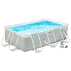 Piscina desmontável tubular 340x215x80cm piscina retangular de exterior com purificador 4.000l/h mangueiras de comprimento 100cm e estrutura de aço cinza