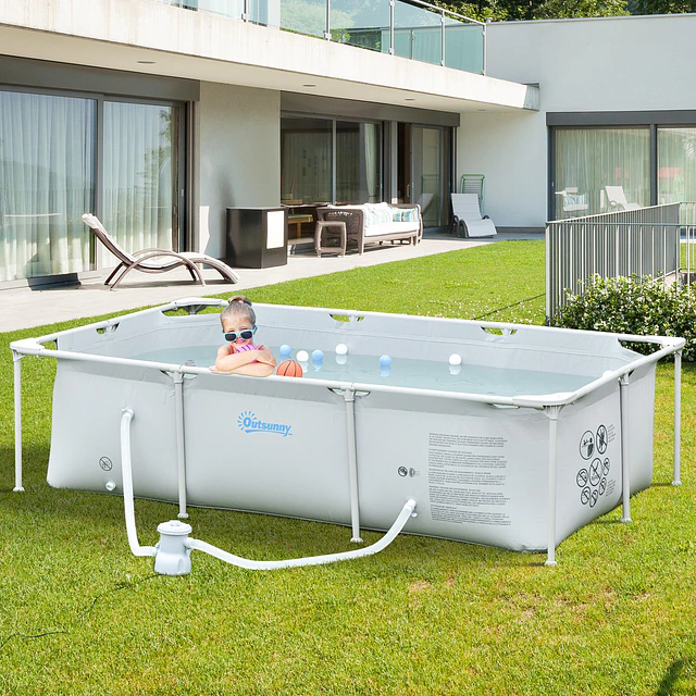 Piscina desmontável tubular 252x152x65cm com depuradora de cartucho piscina retangular de exterior para adultos e crianças 3600l cinza
