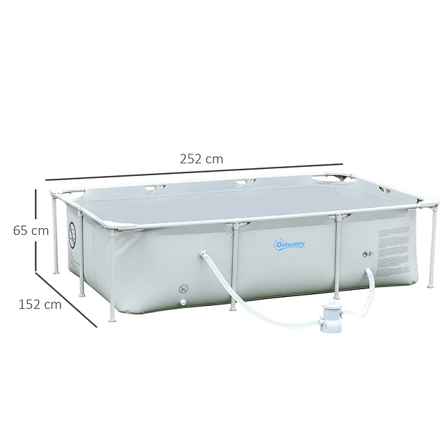 Piscina desmontável tubular 252x152x65cm com depuradora de cartucho piscina retangular de exterior para adultos e crianças 3600l cinza