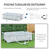 Piscina desmontável tubular 252x152x65cm com depuradora de cartucho piscina retangular de exterior para adultos e crianças 3600l cinza