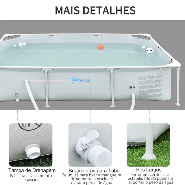 Piscina desmontável tubular 252x152x65cm com depuradora de cartucho piscina retangular de exterior para adultos e crianças 3600l cinza