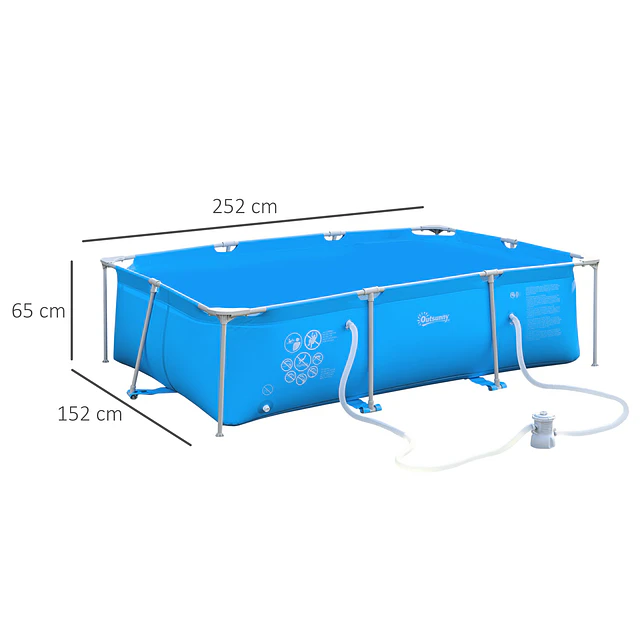 Piscina desmontável tubular 252x152x65cm com depuradora de cartucho piscina retangular de exterior para adultos e crianças 3600l azul