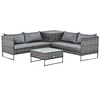 Conjunto de 4 móveis de vime para jardim com 2 sofás duplos mesa central mesa de baú e almofadas removíveis 132x69x64 cm cinza
