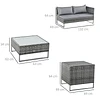 Conjunto de 4 móveis de vime para jardim com 2 sofás duplos mesa central mesa de baú e almofadas removíveis 132x69x64 cm cinza