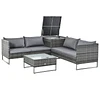 Conjunto de 4 móveis de vime para jardim com 2 sofás duplos mesa central mesa de baú e almofadas removíveis 132x69x64 cm cinza