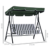 Balanço de jardim de 3 lugares com teto ajustável para guarda-sol em ângulo carga 200 kg Aço 172x110x152 cm Verde