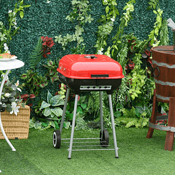 Churrasqueira a carvão com rodas e prateleira para jardim varanda pátio piquenique 45×47,5x70cm preto e vermelho
