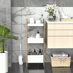 Móvel auxiliar de banheiro com 3 prateleiras organizadoras de bambu 27,5×20,8×74 cm cor branco e natural
