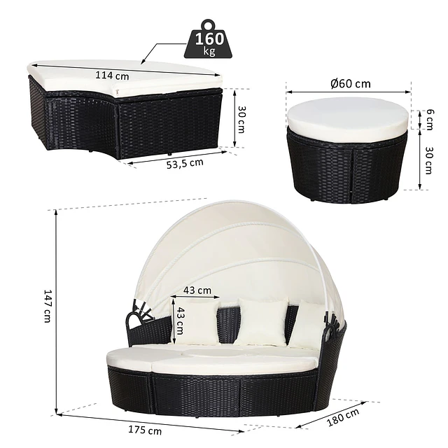 Cama redonda com toldo Outsunny