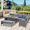 Conjunto de sofá Mesa e banco de vime para jardim Cinza