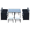 Conjunto de móveis de vime pe para jardim conjunto de 9 peças mesa cadeiras e bancos com almofadas para exterior preto