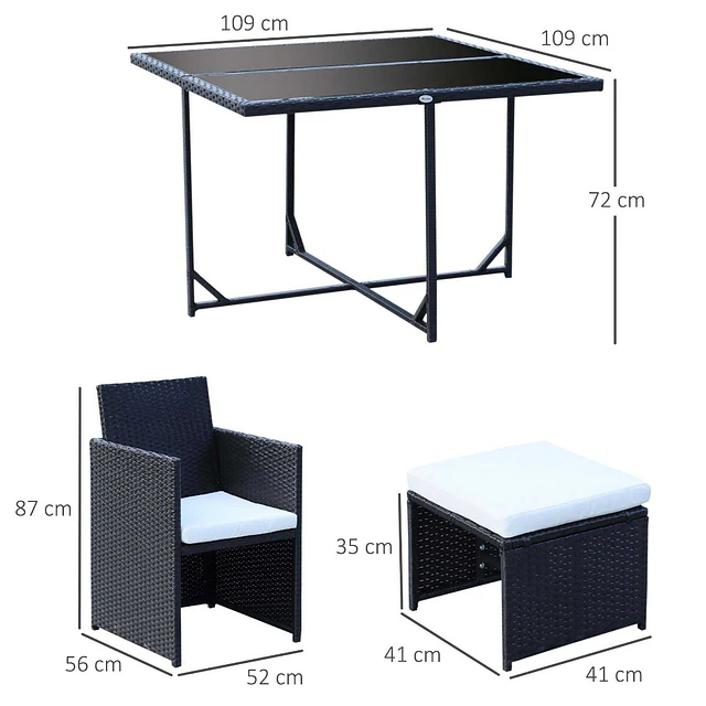 Conjunto de móveis de vime pe para jardim conjunto de 9 peças mesa cadeiras e bancos com almofadas para exterior preto