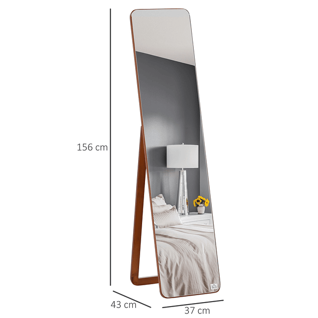 Espelho de pé de corpo inteiro retangular espelho de parede com 2 formas de uso estrutura de madeira de pinho para dormitórios sala de estar corredor 37x43x156cm nogueira