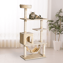 Árvore arranhador para gatos com plataformas múltiples brinquedo suspenso caverna espaçosa rede macia postes de coçar 70x40x152 cm bege