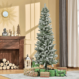 Árvore de natal 180cm neve artificial com 394 ramos ignífugos de pvc base dobrável e suporte de aço decoração de natal para interiores ø60x180cm verde e branco