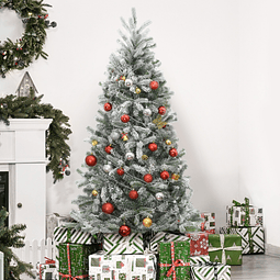 Árvore de natal nevada artificial 150cm com 521 ramos pvc e pe base dobrável e suporte de metal decoração de natal para interiores ø90x150cm verde e branco