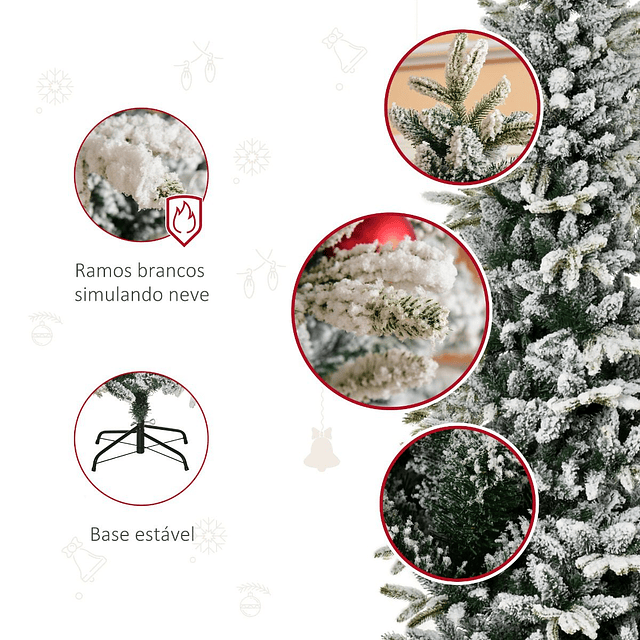 Árvore de natal ø105x210cm neve artificial com 784 pontas de ramos ignífugos e suporte de aço decoração de natal para interiores verde e branco