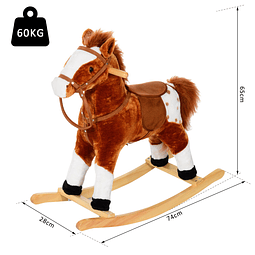 Cavalo de balanço para crianças acima de 3 anos com sons 74x28x65cm castanho