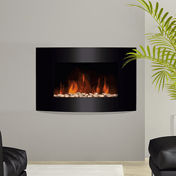 Lareira eléctrica com aquecimento e chama led decorativa – aço inoxidável – cor: preto – 65×11,4×52 cm
