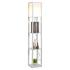 Candeeiro de Pé de Madeira com 3 Prateleiras De Armazenamento para Lâmpada E27 Potência Máx. 40W Candeeiro Moderno para Sala de Estar Dormitório 26x26x160cm Branco