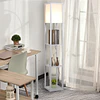 Candeeiro de Pé de Madeira com 3 Prateleiras De Armazenamento para Lâmpada E27 Potência Máx. 40W Candeeiro Moderno para Sala de Estar Dormitório 26x26x160cm Branco