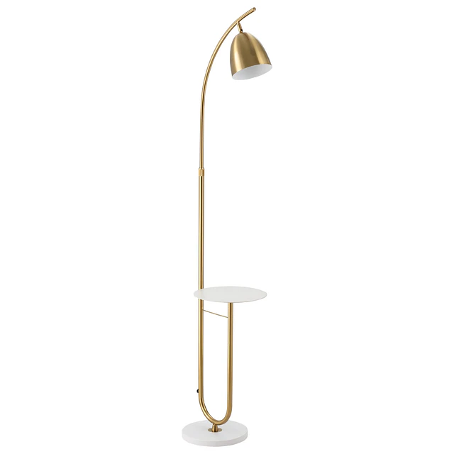 Candeeiro de Pé Vintage com Mesa Auxiliar Suporte para Lâmpada E27 Máx. 40W e Interruptor de Pé para Sala de Estar Dormitório Estúdio 30x44x177cm Dourado