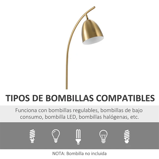 Candeeiro de Pé Vintage com Mesa Auxiliar Suporte para Lâmpada E27 Máx. 40W e Interruptor de Pé para Sala de Estar Dormitório Estúdio 30x44x177cm Dourado