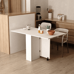 Mesa de cozinha dobrável de madeira com rodinhas 140x80x74 cm branco