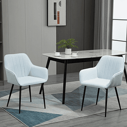 Conjunto de 2 cadeiras de jantar decorativas estofadas em linho com encosto ergonômico, braços e pernas de metal 59,5×56,5×81 cm Azul