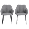 Conjunto de 2 cadeiras de jantar decorativas estofadas em linho com encosto ergonômico, braços e pernas de metal 59,5×56,5×81 cm cinza