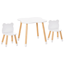 Conjunto infantil de mesa e 2 cadeiras de madeira móveis infantil para sala de jogos dormitório de crianças mesa 56x56x50cm e cadeira 28x25x46cm branco