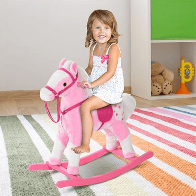 Cavalo de balanço bebê para crianças +3 anos com sons 74x28x65 cm rosa