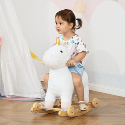Baloiço infantil em forma de unicornio para crianças acima de 3 anos baloiço 2 em 1 com rodas e sons 45kg 63x38x63cm branco