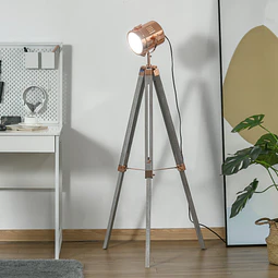 Candeeiro de Pé com Tripé de Madeira Suporte para Lâmpada E14 Máx. 25W IP20 Altura Ajustável Interruptor de Pé Candeeiro de Pé para Sala de Estar Dormitório Escritório Ø65×100-140cm Madeira En