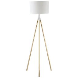Candeeiro de Pé com Tripé de Metal Suporte para Lâmpadas E27 Máx. 40W Ecrã de Tecido e Interruptor de Pé Candeeiro de Pé Moderno para Sala de Estar Dormitório Ø53x144cm Branco e Dourado