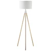 Candeeiro de Pé com Tripé de Metal Suporte para Lâmpadas E27 Máx. 40W Ecrã de Tecido e Interruptor de Pé Candeeiro de Pé Moderno para Sala de Estar Dormitório Ø53x144cm Branco e Dourado