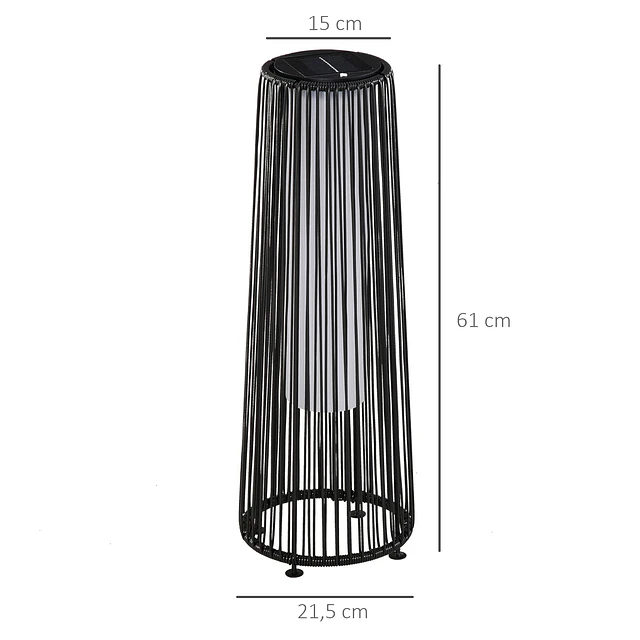 Candeeiro de chão de vime alimentado a energia solar com led 1,5 w interruptor de controle automático de luz decoração exterior ø21,5×61 cm preto