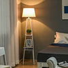 Lâmpada de pé Tripé de metal Soquete E27 de Máximo 40W com tela de linho e prateleira de 2 níveis 35,5×35,5×158 cm Branco